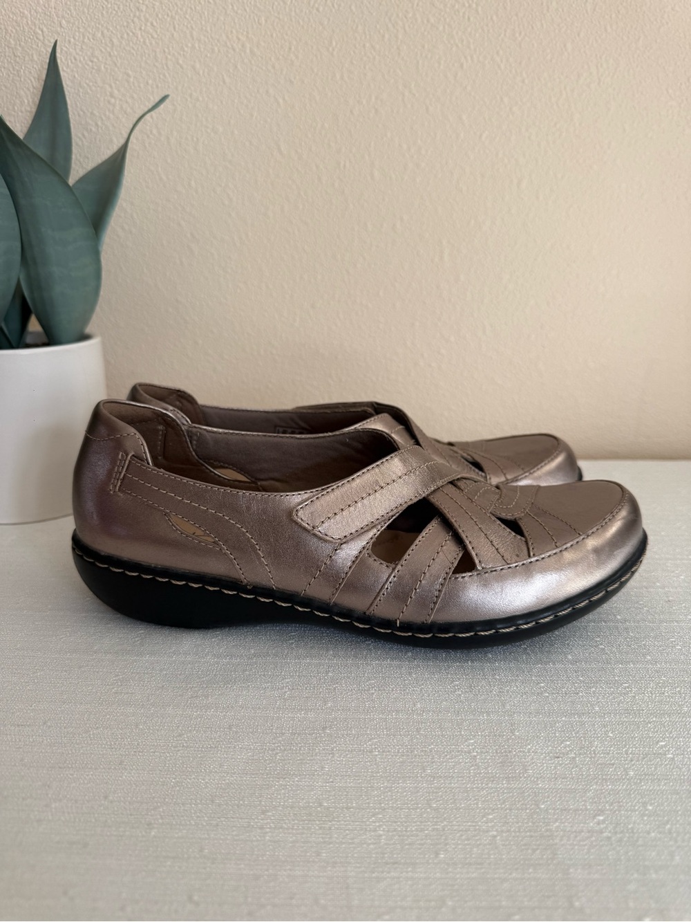 Clark’s Comfort Slip-On Casual Shoes in Metallic Taupe